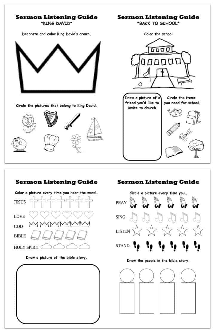 Printable sermon listening worksheets for kids - kids bible lessons